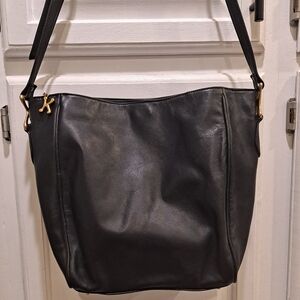 Kenar Vintage Black Soft Leather Crossbody Bag with Gold Details